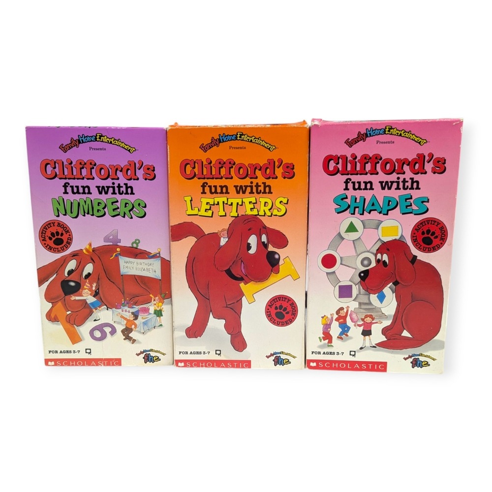Clifford the Big Red Dog VHS Set Fun with Numbers Letters Shapes Scholastic FHE